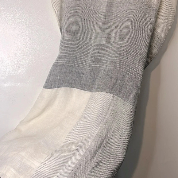 Kim Bernardin Paris Gray to White Striped Ombre Tie Back Slit Sleeve Dress Sz L - Picture 5 of 8